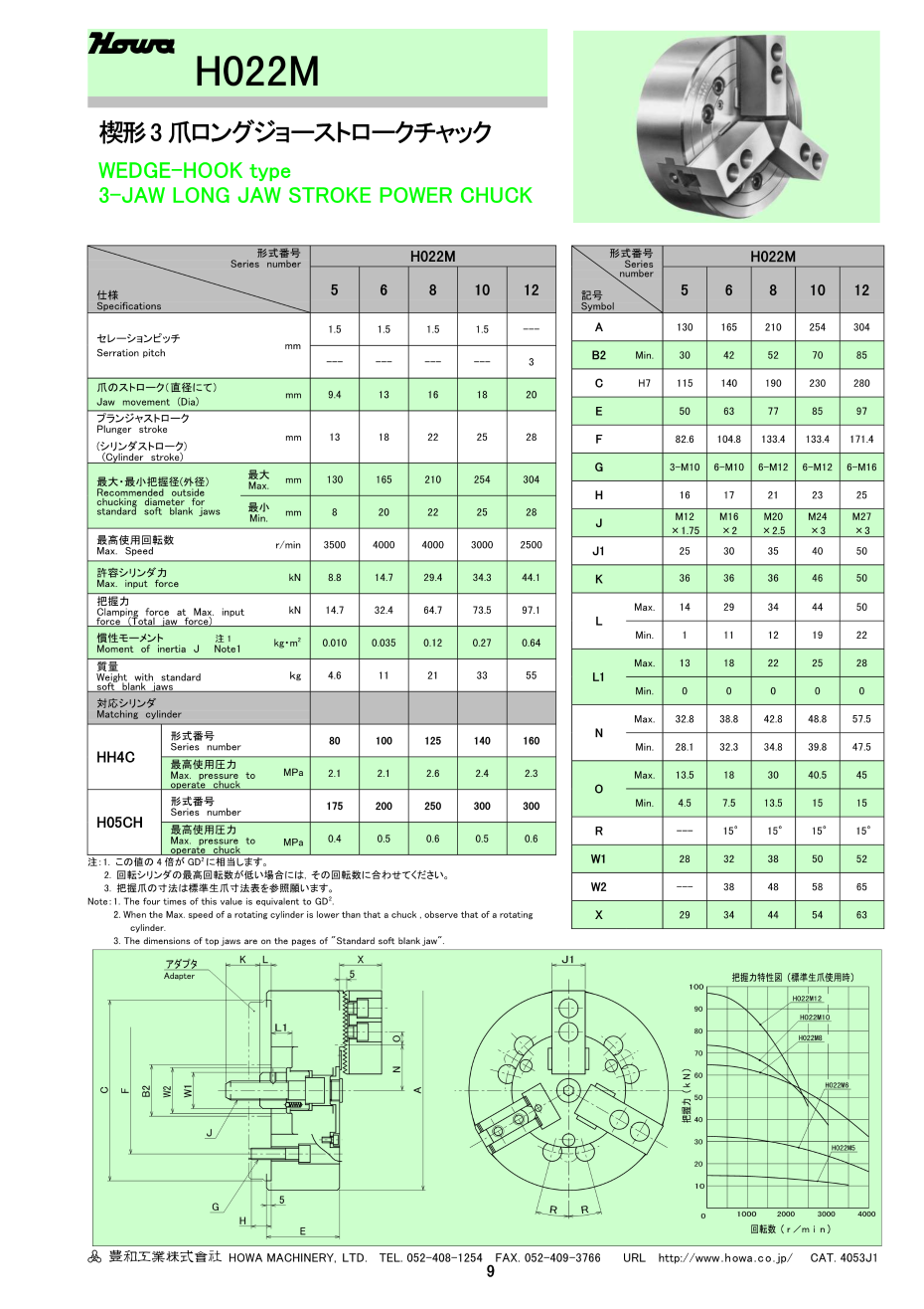 丰和锲形三爪长行程动力卡盘