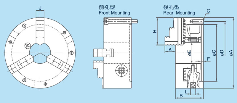 三爪卡盘规格型号尺寸