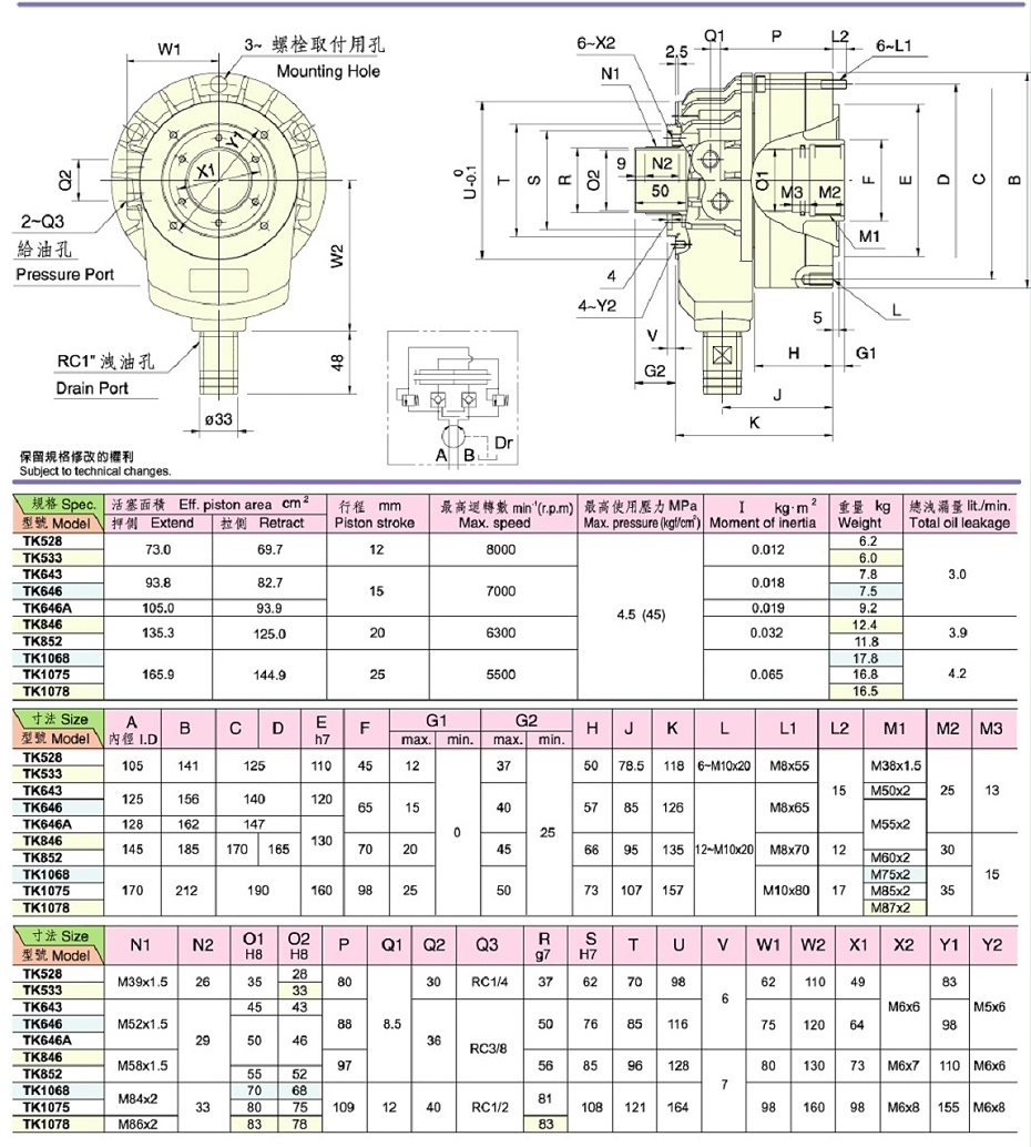 超短型中空回转油缸