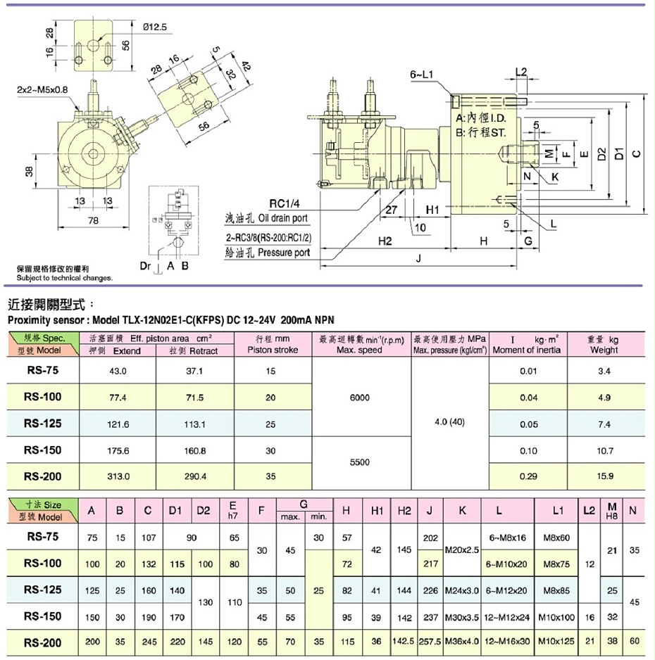 行控型回转油缸